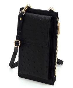 Ostrich Crossbody Cell Phone Purse OR071 BLACK